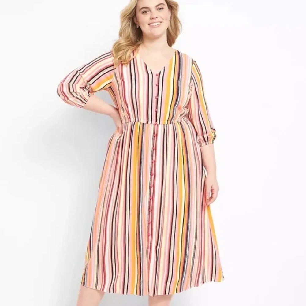 Lane Bryant Striped Button-Front Detail Shirt Dress Size 16
